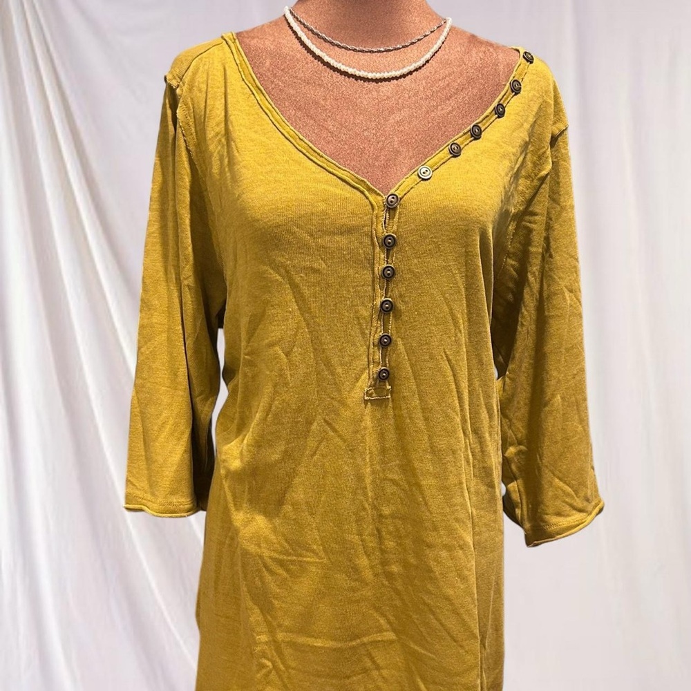 We The Free Golden Boho Oversized Henley Shirt